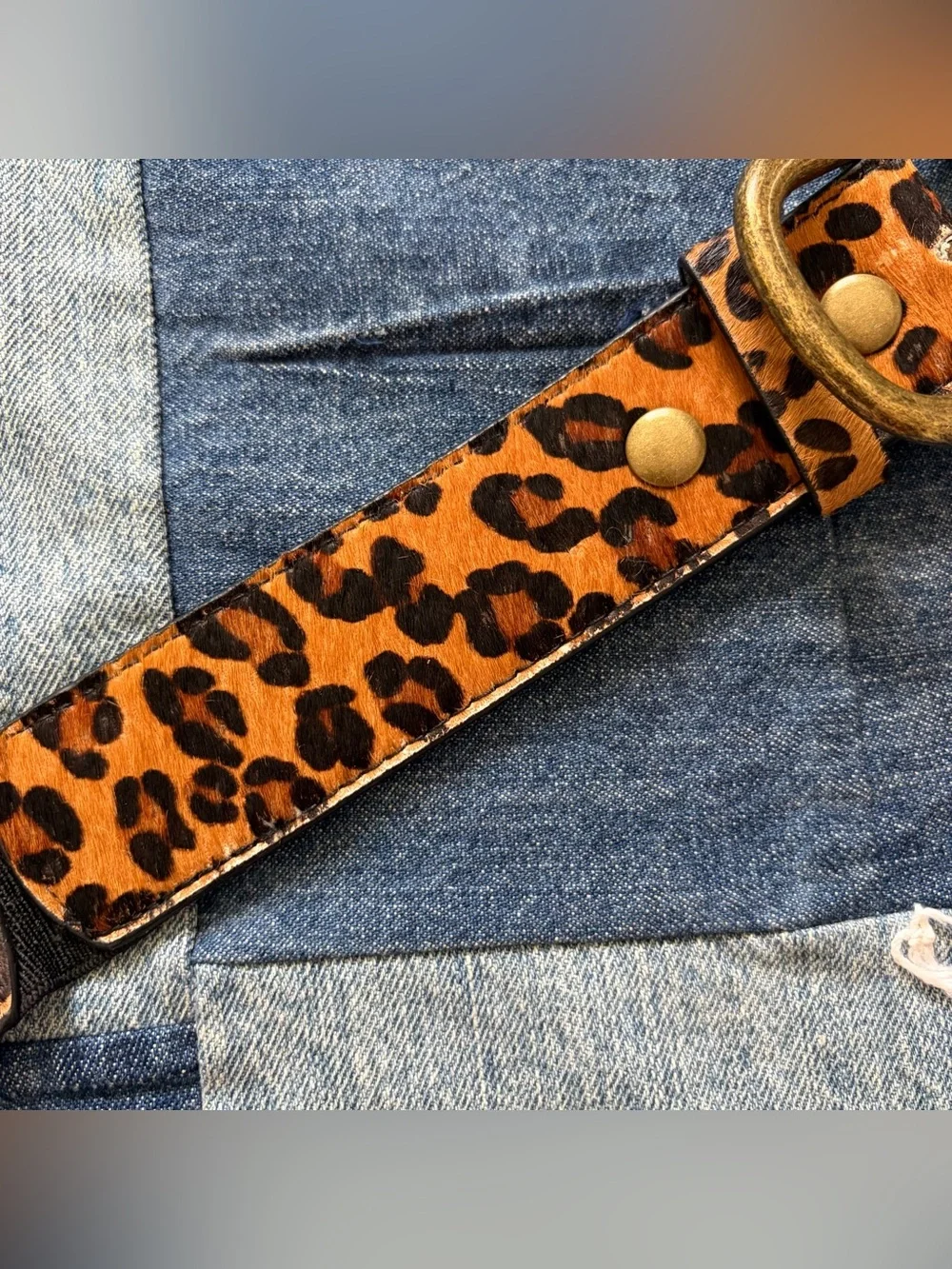 Leather Leopard Print Hair Belt Size M
